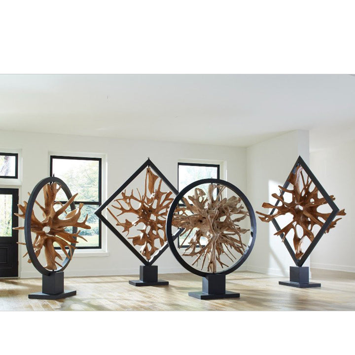 Revolving Diamond Teak Wood Sculpture Sculptures & Statues Phillips Collection