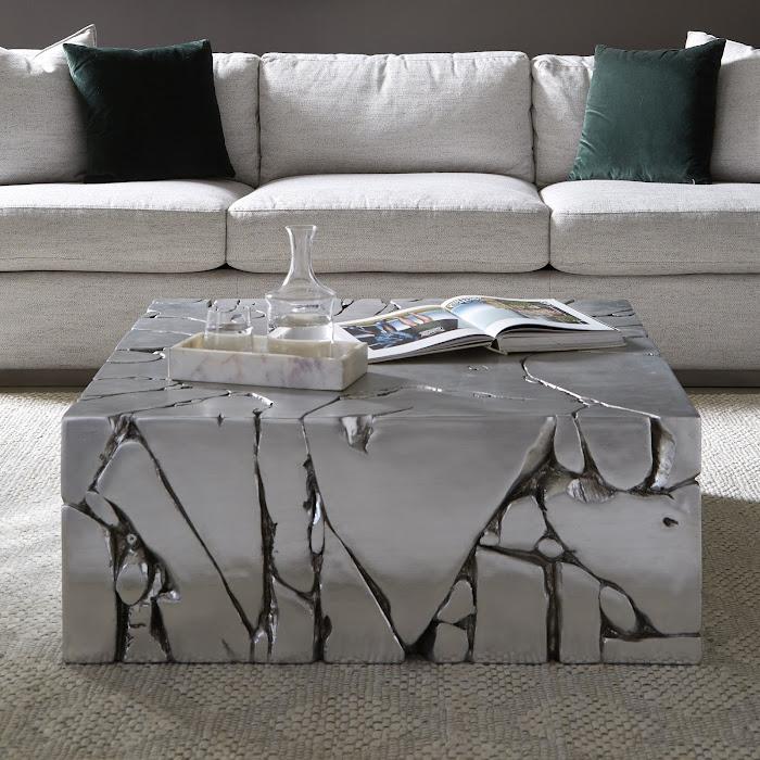 Chunk Square Coffee Table, Silver Leaf Coffee Tables Phillips Collection