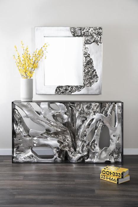 Cast Root Metal Framed Console ,Silver Leaf, Small Consoles Phillips Collection