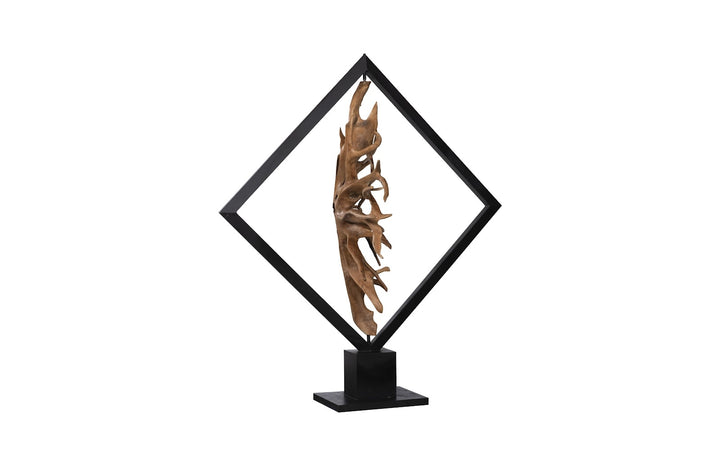 Revolving Diamond Teak Wood Sculpture Sculptures & Statues Phillips Collection