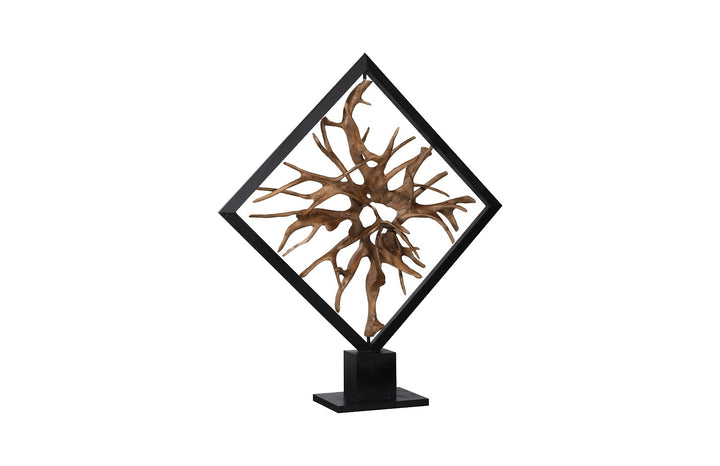 Revolving Diamond Teak Wood Sculpture Sculptures & Statues Phillips Collection