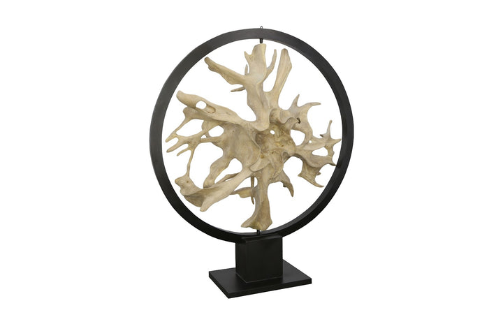 Revolving Circle Teak Wood Sculpture Bleached Sculptures & Statues Phillips Collection