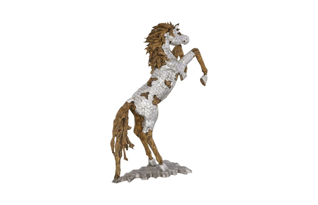 Mustang Horse Armored Sculpture Rearing, Wood Base Sculptures & Statues Phillips Collection