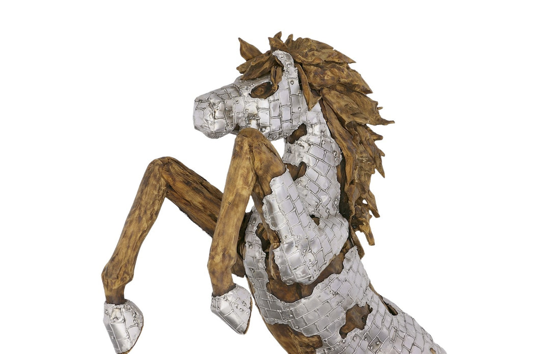 Mustang Horse Armored Sculpture Rearing, Wood Base Sculptures & Statues Phillips Collection