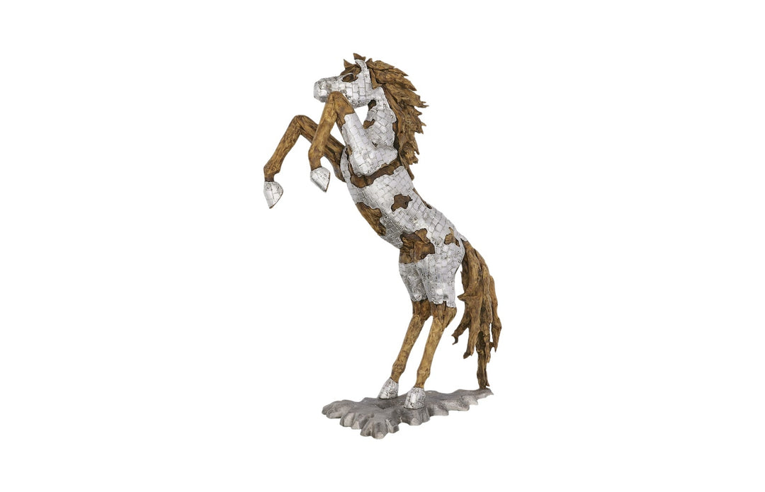 Mustang Horse Armored Sculpture Rearing, Wood Base Sculptures & Statues Phillips Collection