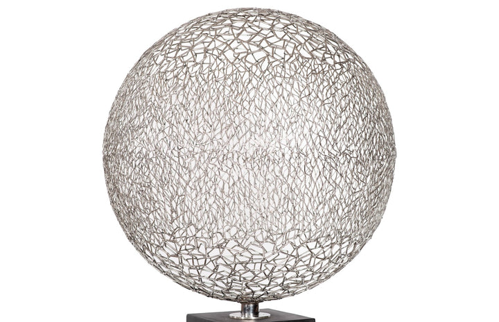 Ball Sculpture on Wood Pedestal Stainless Steel Sculptures & Statues Phillips Collection