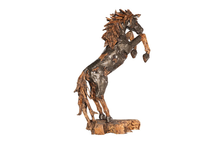 Mustang Horse Armored Sculpture Rearing, Natural Bronze Finish Sculptures & Statues Phillips Collection