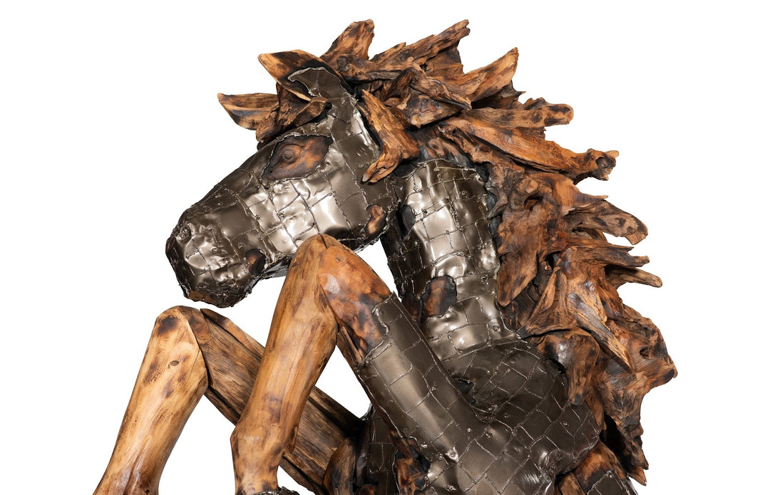 Mustang Horse Armored Sculpture Rearing, Natural Bronze Finish Sculptures & Statues Phillips Collection