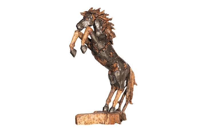 Mustang Horse Armored Sculpture Rearing, Natural Bronze Finish Sculptures & Statues Phillips Collection