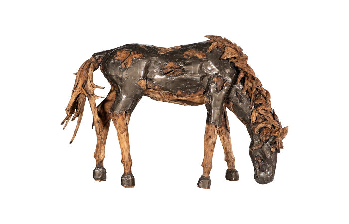 Mustang Horse Armored Sculpture Grazing, Natural Bronze Finish Sculptures & Statues Phillips Collection