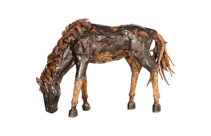 Mustang Horse Armored Sculpture Grazing, Natural Bronze Finish Sculptures & Statues Phillips Collection