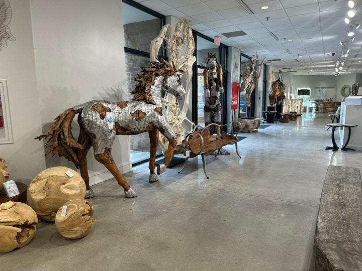 Mustang Horse Armored Sculpture Rearing, Wood Base Sculptures & Statues Phillips Collection