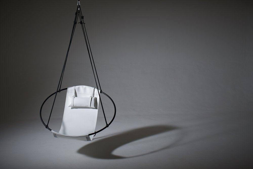 SLING Chair in White Leather Hanging Chairs Studio Stirling