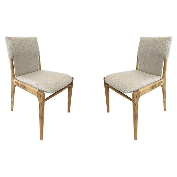 Tress Dining Chair in Linen Fabric  and Teak Wood Finish, Dining Chairs Uultis Design