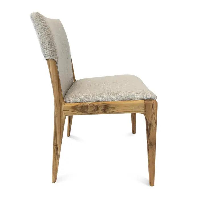 Tress Dining Chair in Linen Fabric  and Teak Wood Finish, Dining Chairs Uultis Design