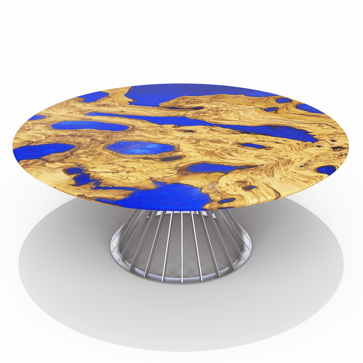 Amiata Olive Wood Pearl Blue Round Dining Table Dining Table Arditi Collection