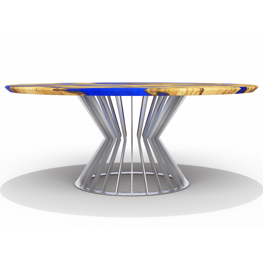 Amiata Olive Wood Pearl Blue Round Dining Table Dining Table Arditi Collection