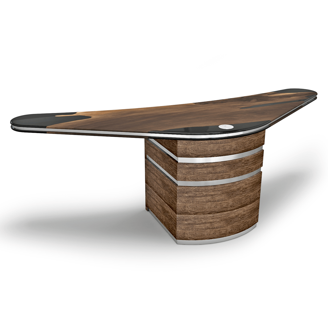 Deluxe Boomerang Walnut Wood Desk - Desk - www.arditicollection.com - Walnut Wood Desk, dining tables, dining chairs, buffets sideboards, kitchen islands counter tops, coffee tables, end side tables, center tables, consoles, accent chairs, sofas, tv stands, cabinets, bookcases, poufs benches, chandeliers, hanging lights, floor lamps, table desk lamps, wall lamps, decorative objects, wall decors, mirrors, walnut wood, olive wood, ash wood, silverberry wood, hackberry wood, chestnut wood, oak wood